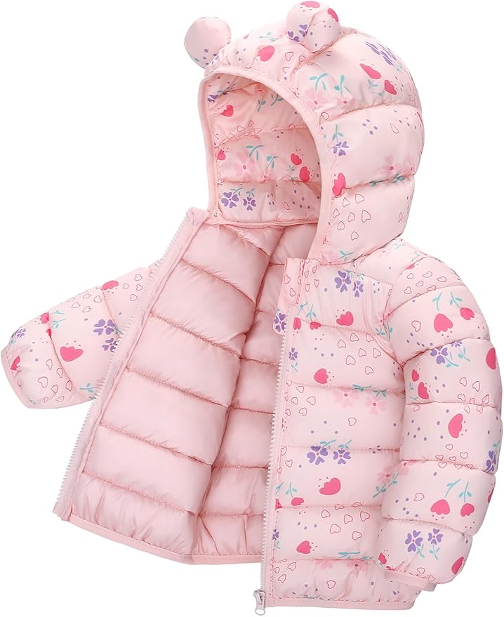 Happy Cherry Infant Baby Cute Cartoon Prints Winter Jacket Bear Ear Hood Warm Puffer Coat 6M-4T