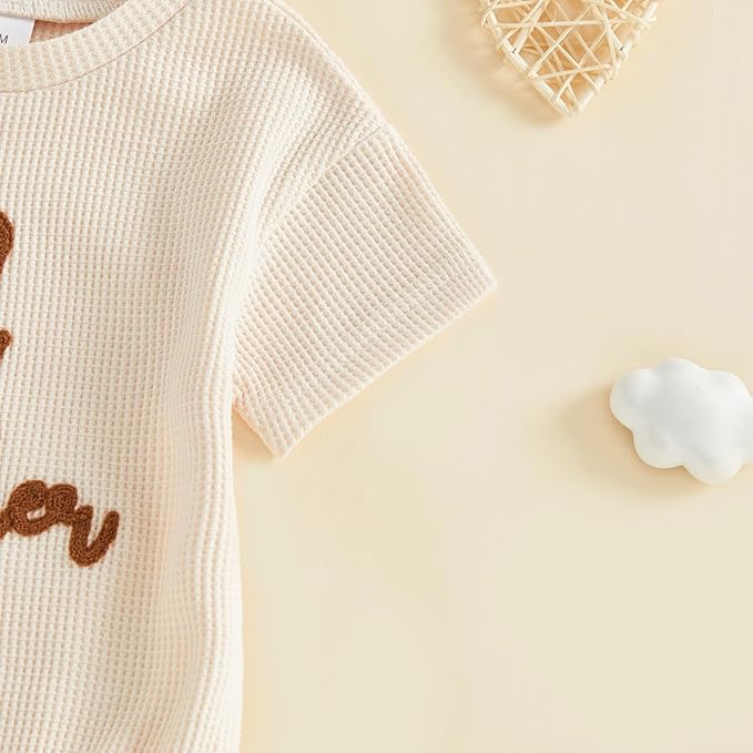 Little Brother Newborn Outfit Infant Baby Boy Lil Bro Shirt Bubble Romper Waffle Bodysuit Siblings Matching Clothes