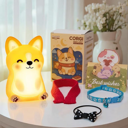 Mewaii Huggwaii Corgi Dog Night Light for Kids, 3 Brightness Levels Silicone Nursery Dog Lamp, 30 Min Timer&Rechargeable Cute Puppy Kids Night Light for Bedroom,Corgi Gifts for Boys,Baby Room Decor
