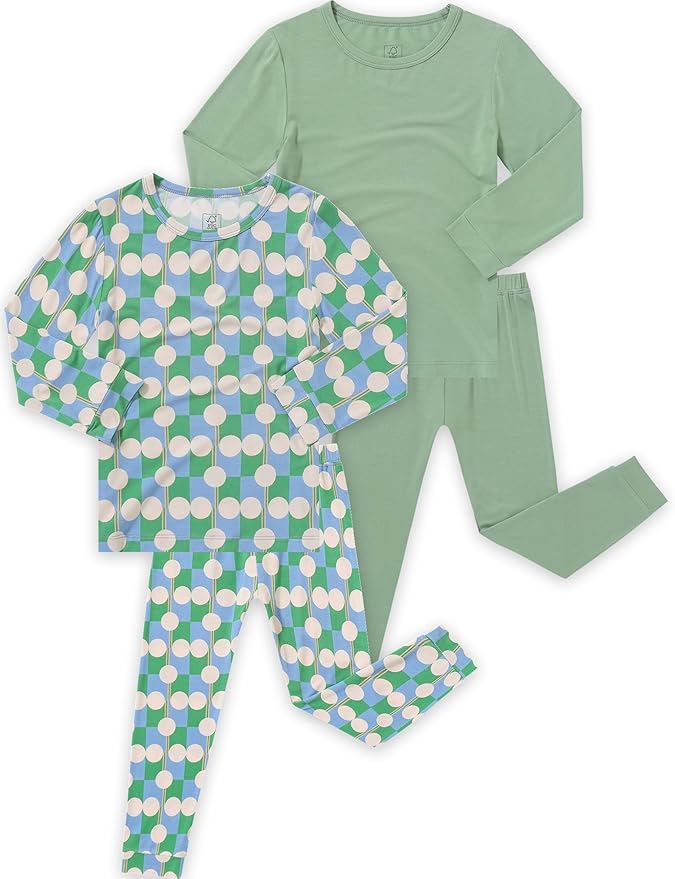 JunNeng Bamboo Viscose Pajamas for Toddler Boys, Baby Kids Diamond Pajamas Snug Fit Long Sleeve Sleeper
