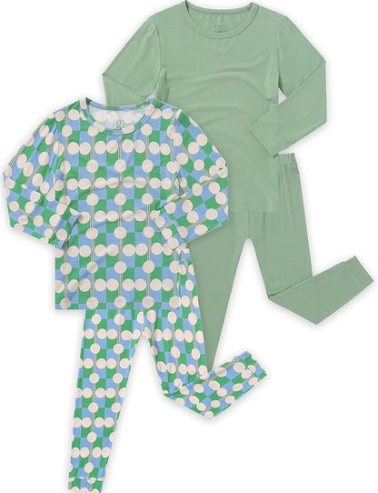 JunNeng Bamboo Viscose Pajamas for Toddler Boys, Baby Kids Diamond Pajamas Snug Fit Long Sleeve Sleeper