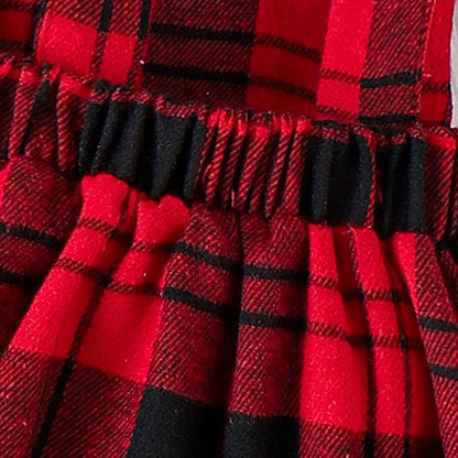 Hnyenmcko Newborn Baby Girl Christmas Clothes Infant Red Plaid Romper Dress Ruffle Long Sleeve Ribbed Bodysuit Headband Set