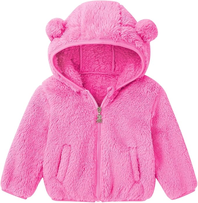 Baby Toddler Boys Girls Fleece Jacket with Hood Zip Up Cute Bear Coats for Infant Boys Girls Fuzzy Jacket with Ear 1-5T