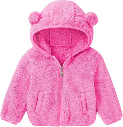 Baby Toddler Boys Girls Fleece Jacket with Hood Zip Up Cute Bear Coats for Infant Boys Girls Fuzzy Jacket with Ear 1-5T