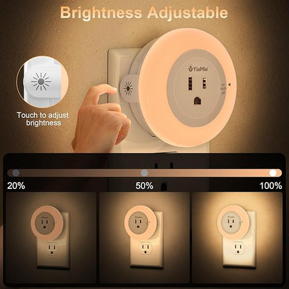 YiaMia Night Lights Plug Into Wall, Dusk to Dawn Sensor Night Light with Outlet, Warm Light Dimmable Nightlights–5-25 Lumens, Auto On/Off, Perfect for Bedroom, Hallway, Living Room & Kitchen,2Pack
