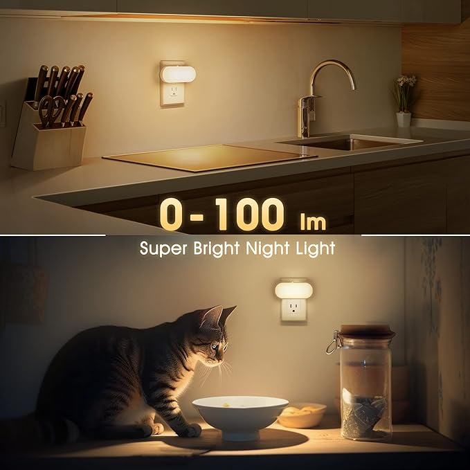 DORESshop Led Night Lights Plug into Wall Soft White, Compact Dimmable Night Light for Nursery 4Pack for Bedroom, Kids Room, Bathroom