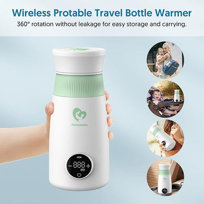 Portable Milk Warmer & Mixer, Cordless Travel Bottle Warmer for Breastmilk, Formula or Water, 10 oz Big Capacity, Big Battery Capacity for Journey, Calienta Biberones Portátil