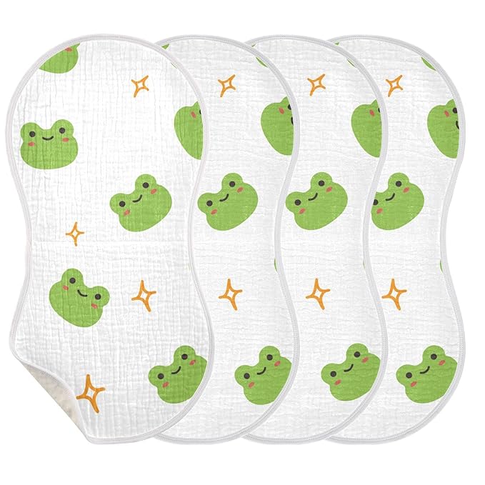 Muslin Baby Burp Cloths Set of 1, Soft Absorbent Cute Frog Muslin Washcloths, Bibs, Face Towel for Newborn Boys Girls, 22 x 11 Inch