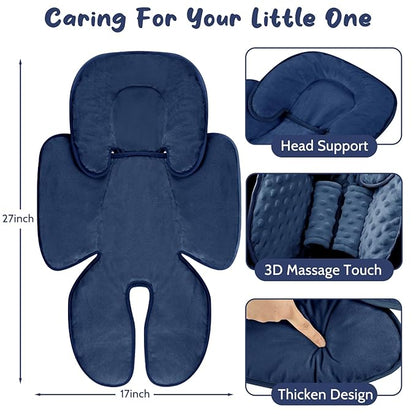 2 in 1 Infant Car Seat Insert Head and Body Support Set, Reversible Newborn Insert for Carseat with 3 Extra Strap Paddings, Soft Stroller Cushion Pillow Insert Girls, Fits for Stroller, Swing, Blue