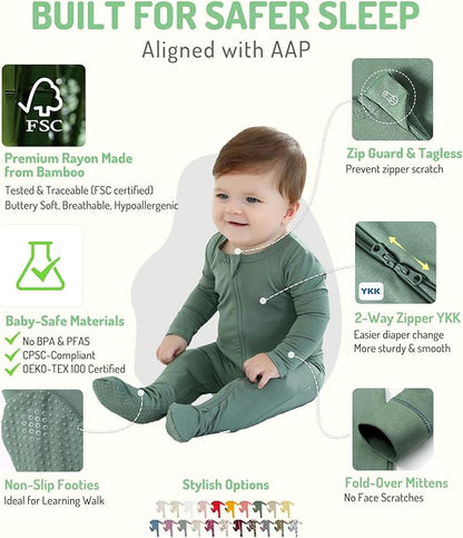 HAPIU Rayon from Bamboo Baby Footed Pajamas, 2 Way Zipper YKK, Footie for Baby Boy Girls, Newborn-24 Months