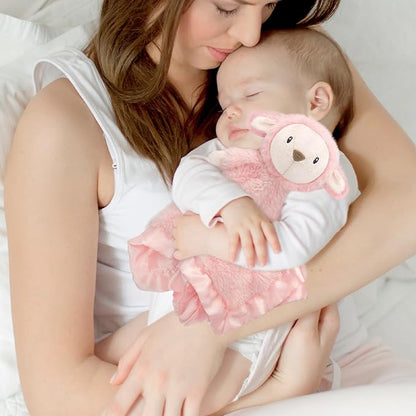 Lamb Security Blanket for Babies, Super Soft Fluffy Snuggle Toy for Newborn Boys and Girls, Stuffed Animal, Pink 13.5 Inch