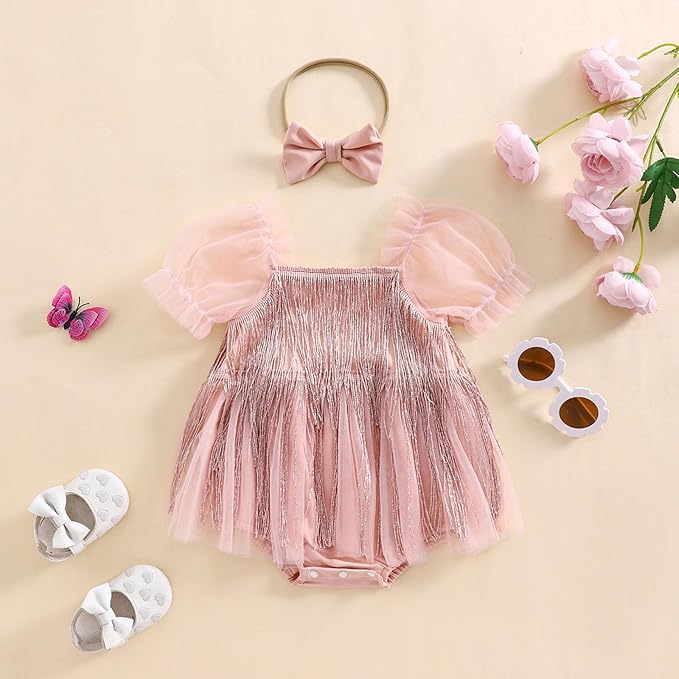 Sasaerucure Infant Baby Girl Summer Outfits Sleeveless Dress Romper Lace Tutu Onesie One Piece Ruffle Bodysuit