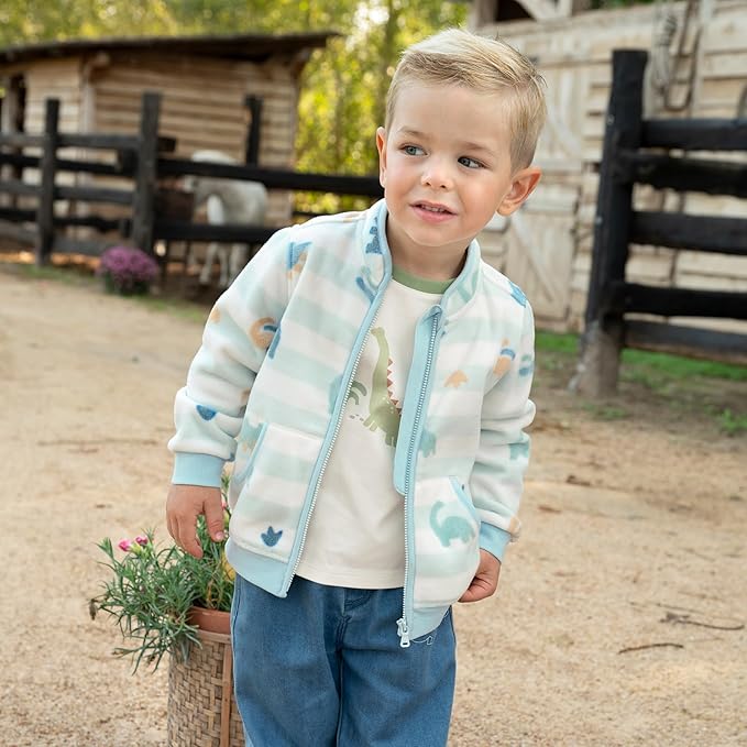 DAVE&BELLA Toddler Printed Polar Fleece Jacket, Zip Up Lightweight Outerwear for Kids Boys Girls Fall Spring Coat 2-9 Years