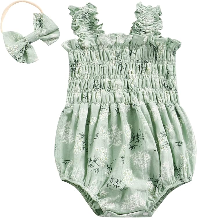 Newborn Baby Girl Bodysuit Sleeveless Halter Frill Romper One-piece Jumpsuit with Headband Summer Clothes Set