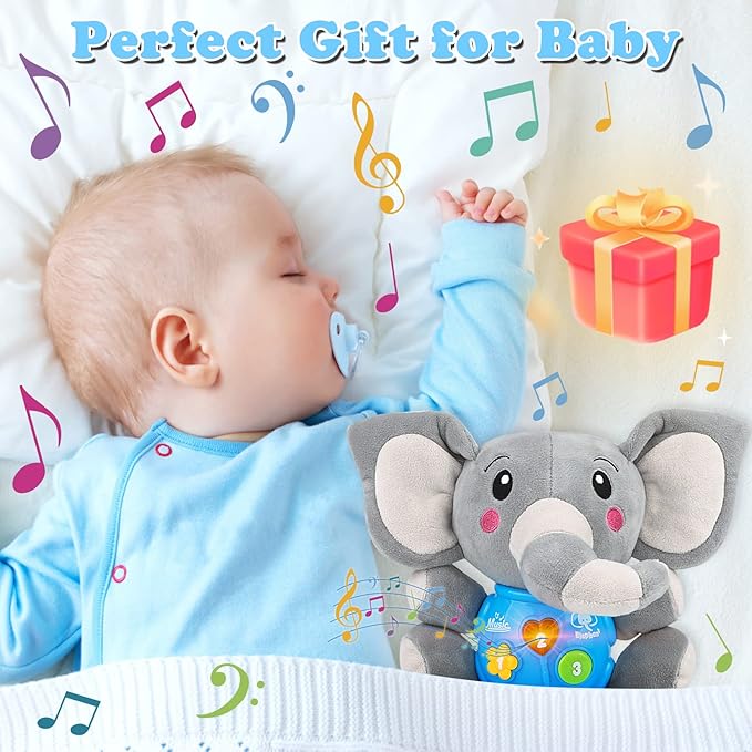 Plush Musical Baby Toys，Cute Elephant Toys for 3-6-12 Months Boys & Girls, Cute Stuffed Animal Infants Baby Toy， Elephant Baby Stuff，Toys for Infants 0-6 Months