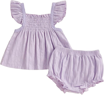Mubineo Baby Girl Summer Clothes Cute Ruffle Tops Dress Shorts Outfits Set Infant Toddler Shrit Bloomers Princess Outfit