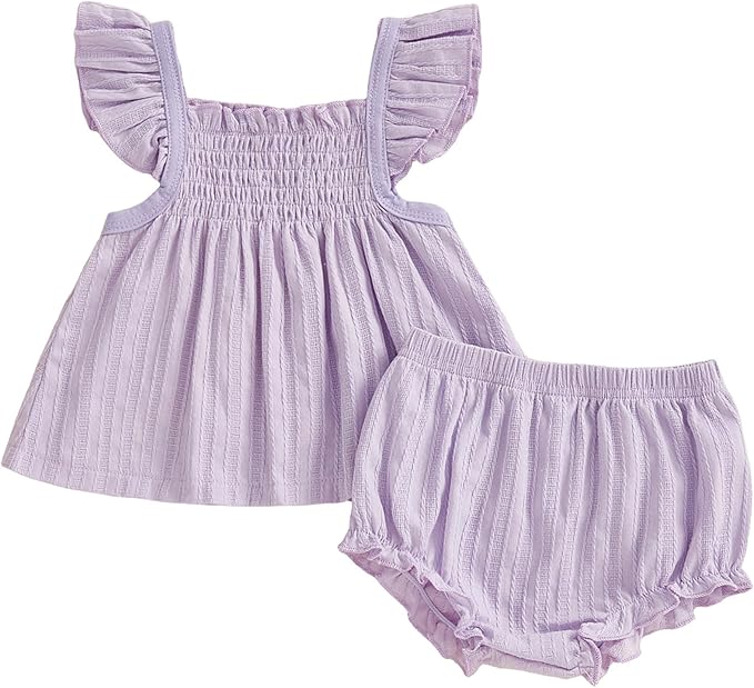 Mubineo Baby Girl Summer Clothes Cute Ruffle Tops Dress Shorts Outfits Set Infant Toddler Shrit Bloomers Princess Outfit