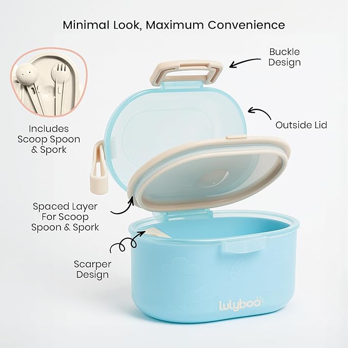 Lulyboo Baby Formula Milk Powder Container - Travel-Friendly, Airtight Storage with Scoop & Spork, Compact BPA-Free, Easy-to-Clean Portable Baby Feeding Accessories (Blue)