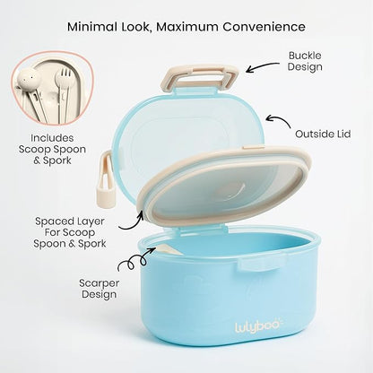 Lulyboo Baby Formula Milk Powder Container - Travel-Friendly, Airtight Storage with Scoop & Spork, Compact BPA-Free, Easy-to-Clean Portable Baby Feeding Accessories (Blue)