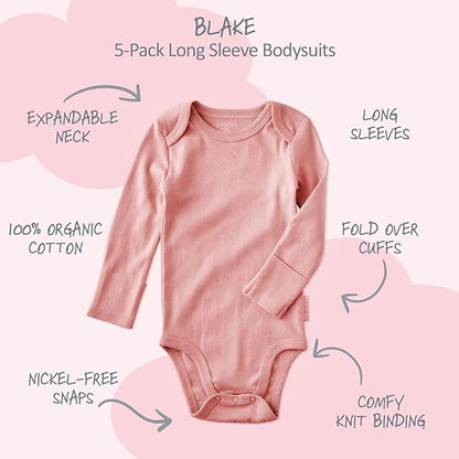 Blake 5-Pack Long Sleeve Bodysuits 100% Organic Cotton Baby Boys & Girls