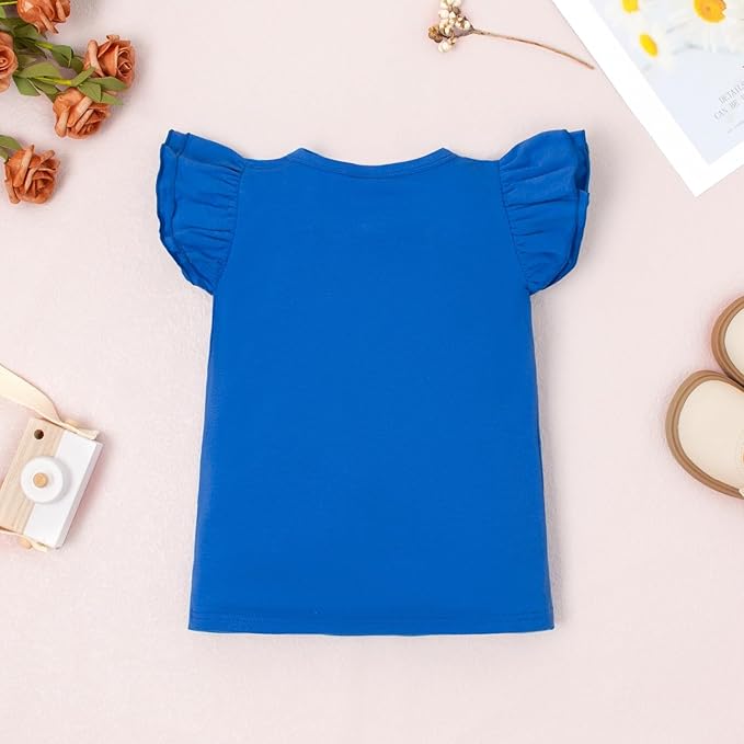 12M-14Y Toddler Baby Girls T Shirt Solid Color Blouse Ruffle Top Cotton Casual Tees Plain Shirt