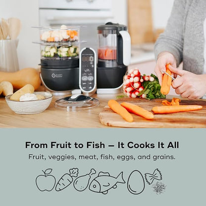 Babymoov Duo Meal Station Grey: Multi-Speed Baby Food Maker Steamer and Puree Blender, Baby Food Processor that warms & defrosts (Nutritionist Approved)