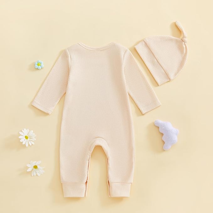 Baby Valentines Outfit Girl Boys Long Sleeve Footie Rib Onesie knot Hat Spring Clothes Newborn Outfits Infant Set