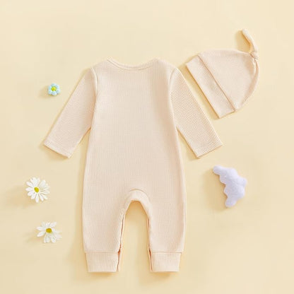 Baby Valentines Outfit Girl Boys Long Sleeve Footie Rib Onesie knot Hat Spring Clothes Newborn Outfits Infant Set