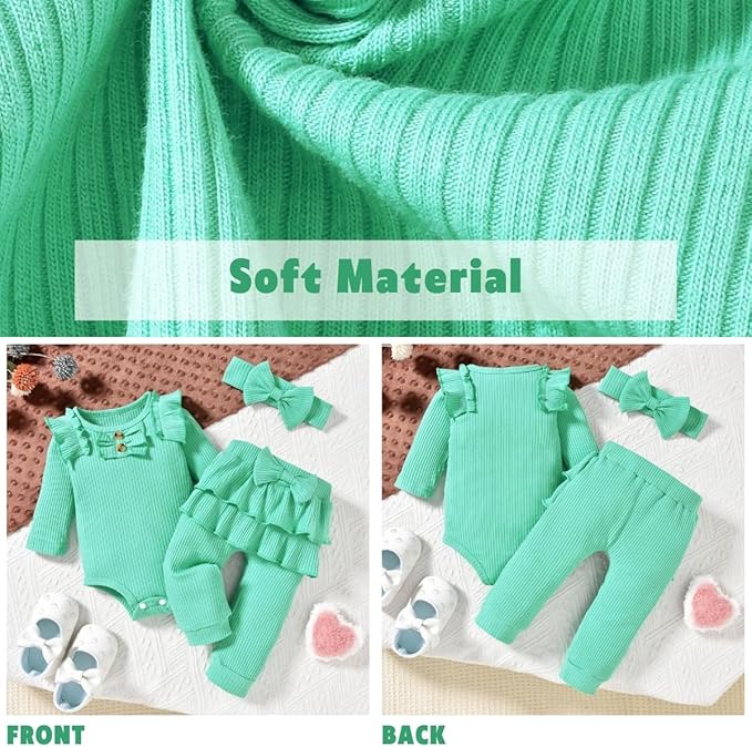 Aalizzwell Preemie Newborn Infant Baby Girls Clothes Ribbed Bodysuit Pants Set Fall Winter Outfits