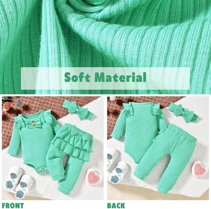 Aalizzwell Preemie Newborn Infant Baby Girls Clothes Ribbed Bodysuit Pants Set Fall Winter Outfits