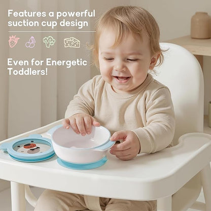 Ceramic Suction Bowl for Babies and Toddlers, Non-Slip Silicone Suction Cup, BPA-Free Lids, Independent feeding, First Stage Self Feeding Essential, Led Weaning Snack Feeder BLUE