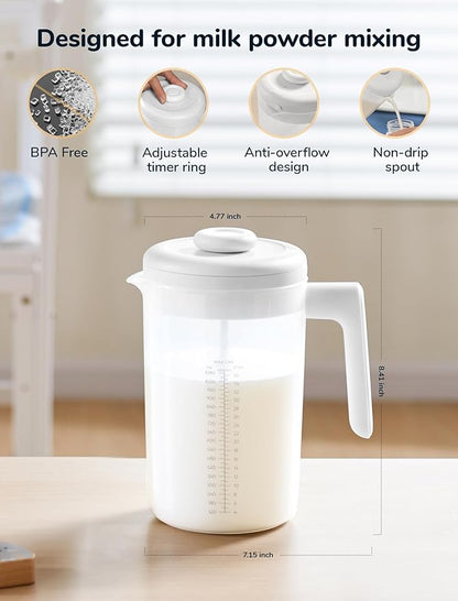 Electric Formula Pitcher, 36 oz Baby Formula Mixing Pitcher, Automatic Baby Formula Mixer, Bidirectional Stirring Breastmilk Pitcher, Locking Lid Smooth Formula Maker Milk Storage for Fridge（White)