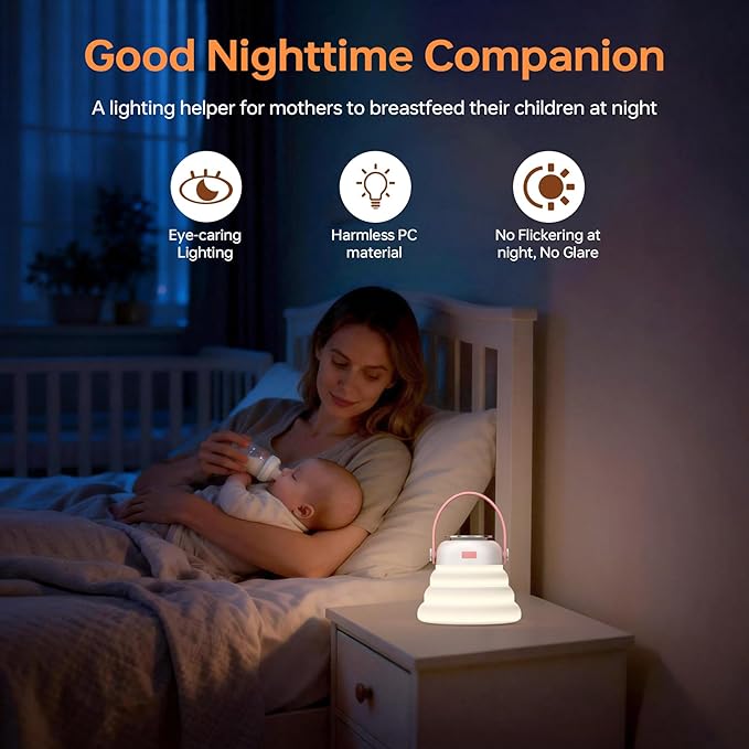Wapentake® Baby Night Light, Featuring 12 Color Options and stepless dimming, Made of Soft Silicone, Foldable for Storage, and Rechargeable, Suitable for Breastfeeding Mothers