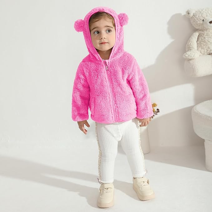 Baby Toddler Boys Girls Fleece Jacket with Hood Zip Up Cute Bear Coats for Infant Boys Girls Fuzzy Jacket with Ear 1-5T