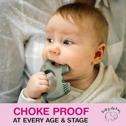 Baby Elefun Baby Teething Toys 5X Pain Relief Zero Delay 0-6 Months, Olive