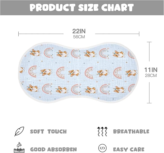 vvfelixl Baby Burp Cloths Corgi Hearts Rainbows Baby Newborn Cotton Burping Cloths Set Baby Washcloths 4 Pack