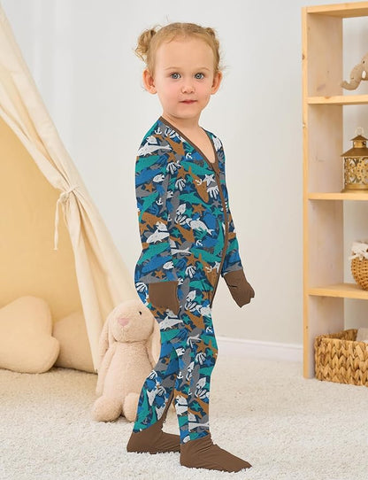 Jimonda Bamboo Baby Boys Romper Fold-Over Footies and Mitten Pajamas Long Sleeve Sleeper Girl Footless Clothes 3-Packs