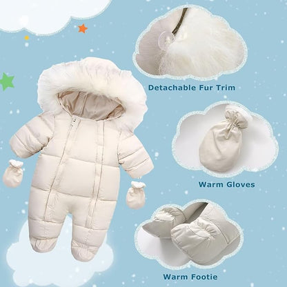 Baby Girl Boy Snowsuit Cute Down Jacket Hooded Romper Light Puffer Padded Jumpsuit Infant Winter Outwear