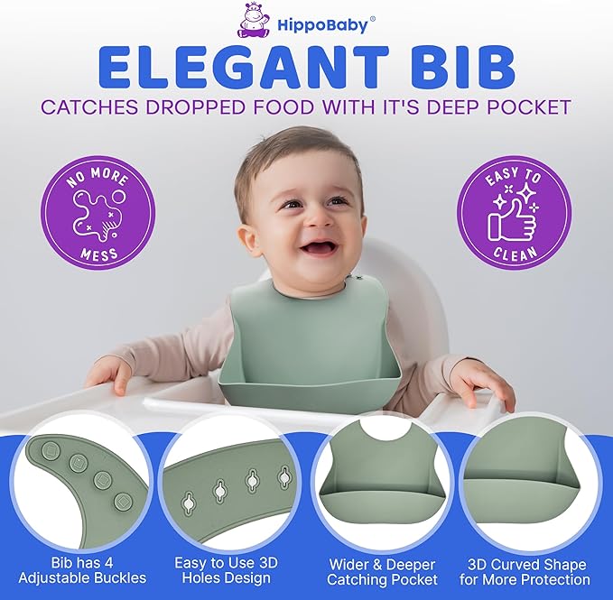 Baby Led Weaning Supplies | 10 Piece Silicone Baby Feeding Set, Baby Toddler Bib Cup Divided Plate and Bowl Self Feeding Spoons Dish Set,Baby Utensils | Toddler Feeding Supplies