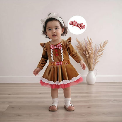 Hnyenmcko Newborn Baby Girl Christmas Clothes Infant Red Plaid Romper Dress Ruffle Long Sleeve Ribbed Bodysuit Headband Set