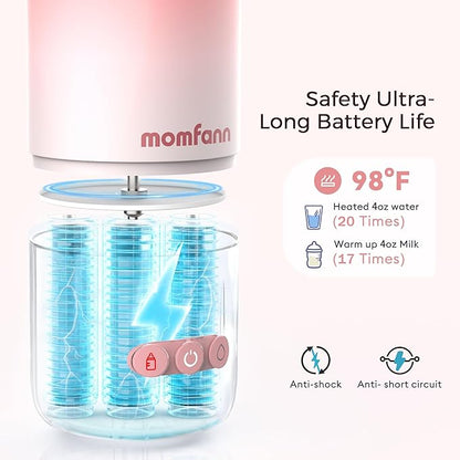 Portable Bottle Warmer for Travel, Dual Heating Modes for Breastmilk & Water, Portable Bottle Milk Warmer with Fast Heating & Long Battery Life, 12 Ounces Large Capacity (Pink)