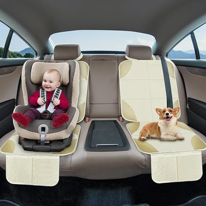 Musclez Baby Car Seat Protectors for Child Car Seat, Baby Car Seat Cover Waterproof 600D Fabric Padding Non-Slip Backing 2 Mesh Pockets, Carseat Protector for Travel Vehicles Baby Pets (White-2pcs)