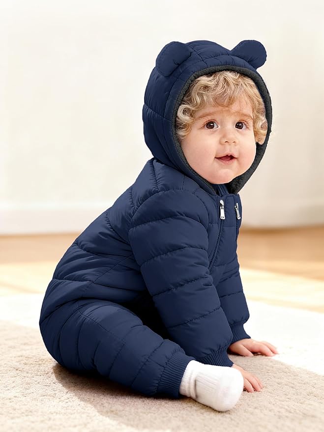XMWEALTHY Baby Snowsuit Toddler Girl Clothes Cute Hooded Double Zipper Boys Winter Coat Unisex Romper for Infant