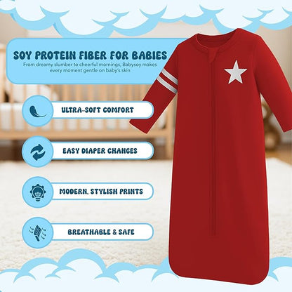 Babysoy Long Sleeve Wearable Blanket Sleep Sack, Infant to Toddler Sleeping Bag, Choose from size 0-24 Months