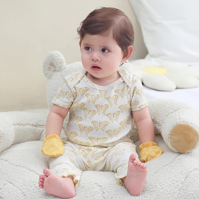 Baby Bodysuit 6 Pack Soft Mixed Ribbed Short Sleeve Romper Infant Boy Girl Clothes Set