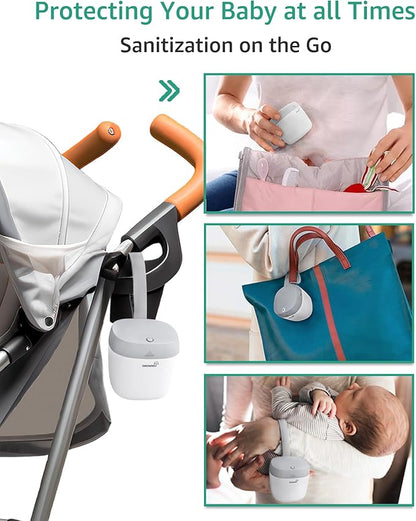 GROWNSY Pacifier Sanitizer Portable, UV Light Sanitizer on The Go for Baby, USB Charging Sanitizer Case, Mini Pacifier Sanitizer 99.99% Cleaned in 59 Seconds (White)