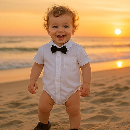 SOBOWO Baby Boys Dress Shirt Onsie Infant Short Sleeve Button Down One-Piece Romper Formal Wedding Gentleman Outfits 0-24M