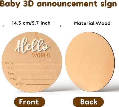 Soft Baby Knot Gown 0-3 Months, Newborn Announcement Sleepers With Mitten Cuffs and Personalized Wooden Name Tag