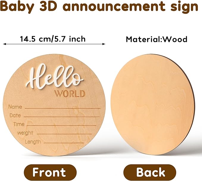 Soft Baby Knot Gown 0-3 Months, Newborn Announcement Sleepers With Mitten Cuffs and Personalized Wooden Name Tag