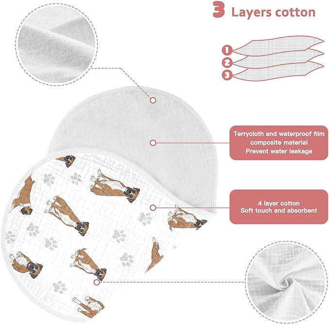 2 Pack Muslin Burp Cloths Boxer Dogs White Cotton Baby Burp Cloths Ultra Absorbent and Soft Burping Cloth for Baby Boys Girls 22x11 Inch
